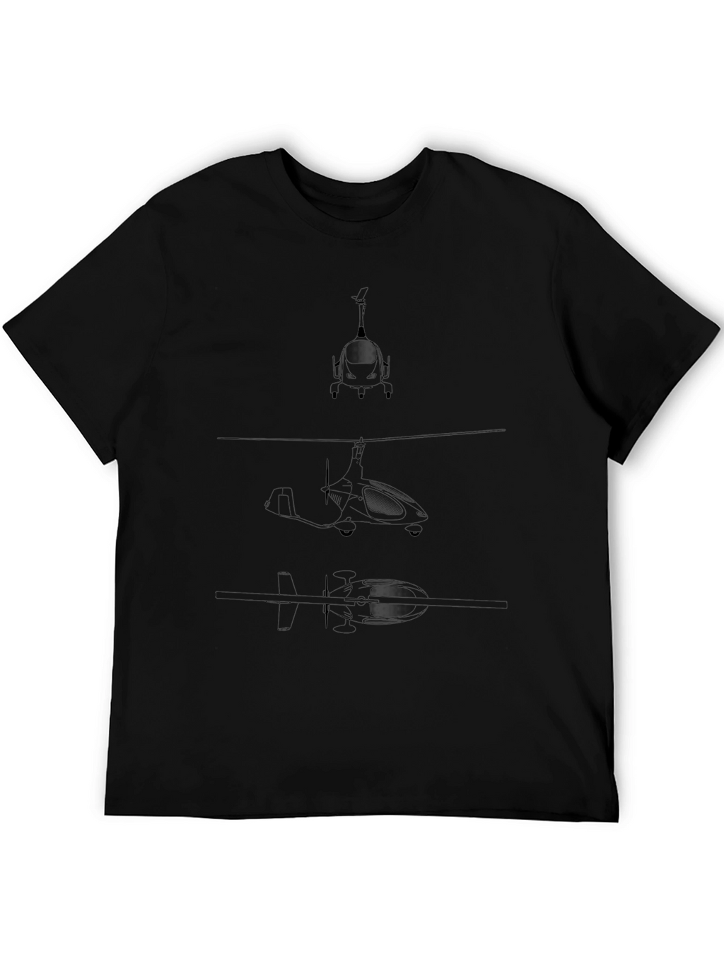 Black T-Shirt with Gyrocopter Blueprint Design