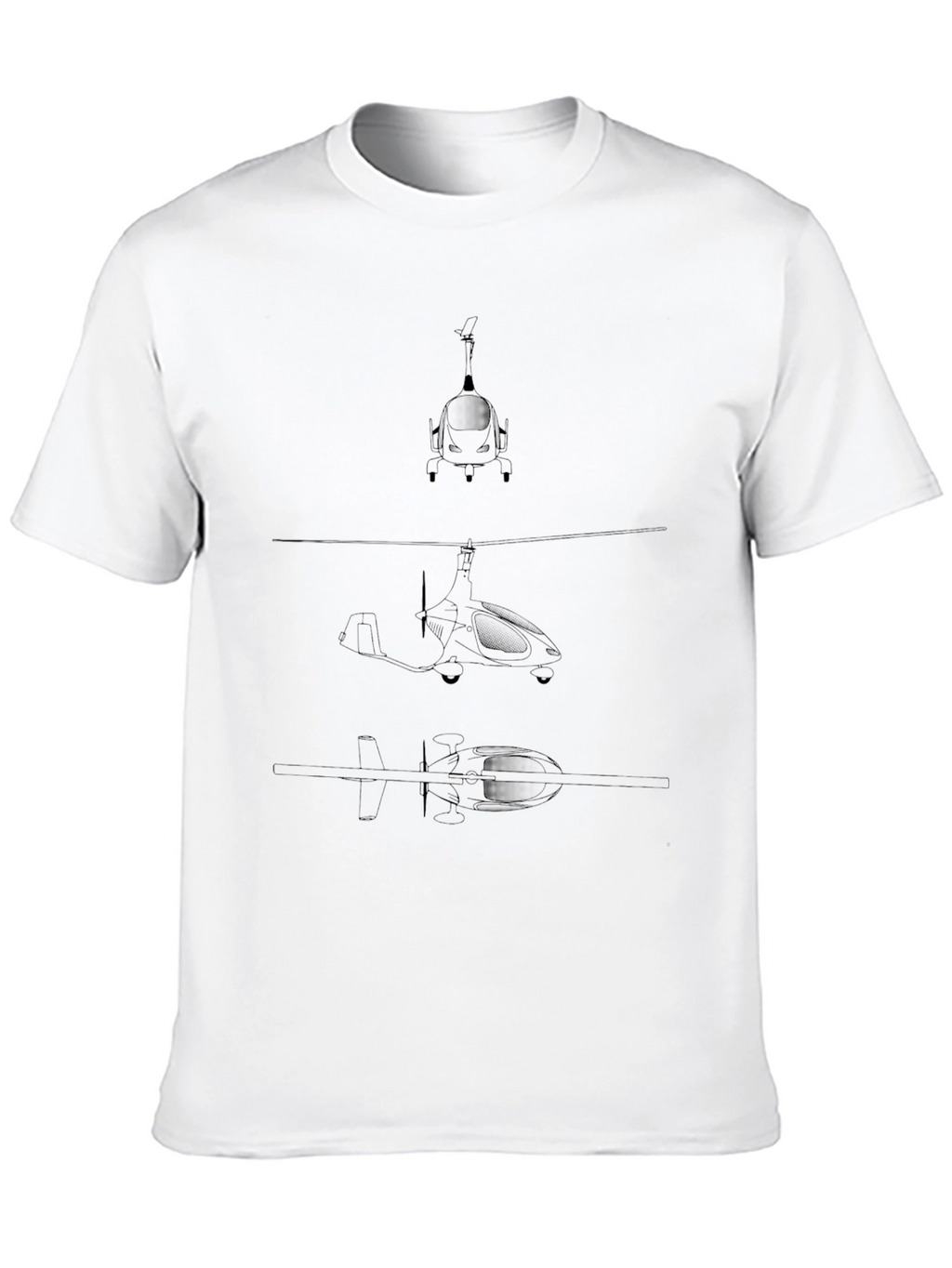 Black T-Shirt with Gyrocopter Blueprint Design