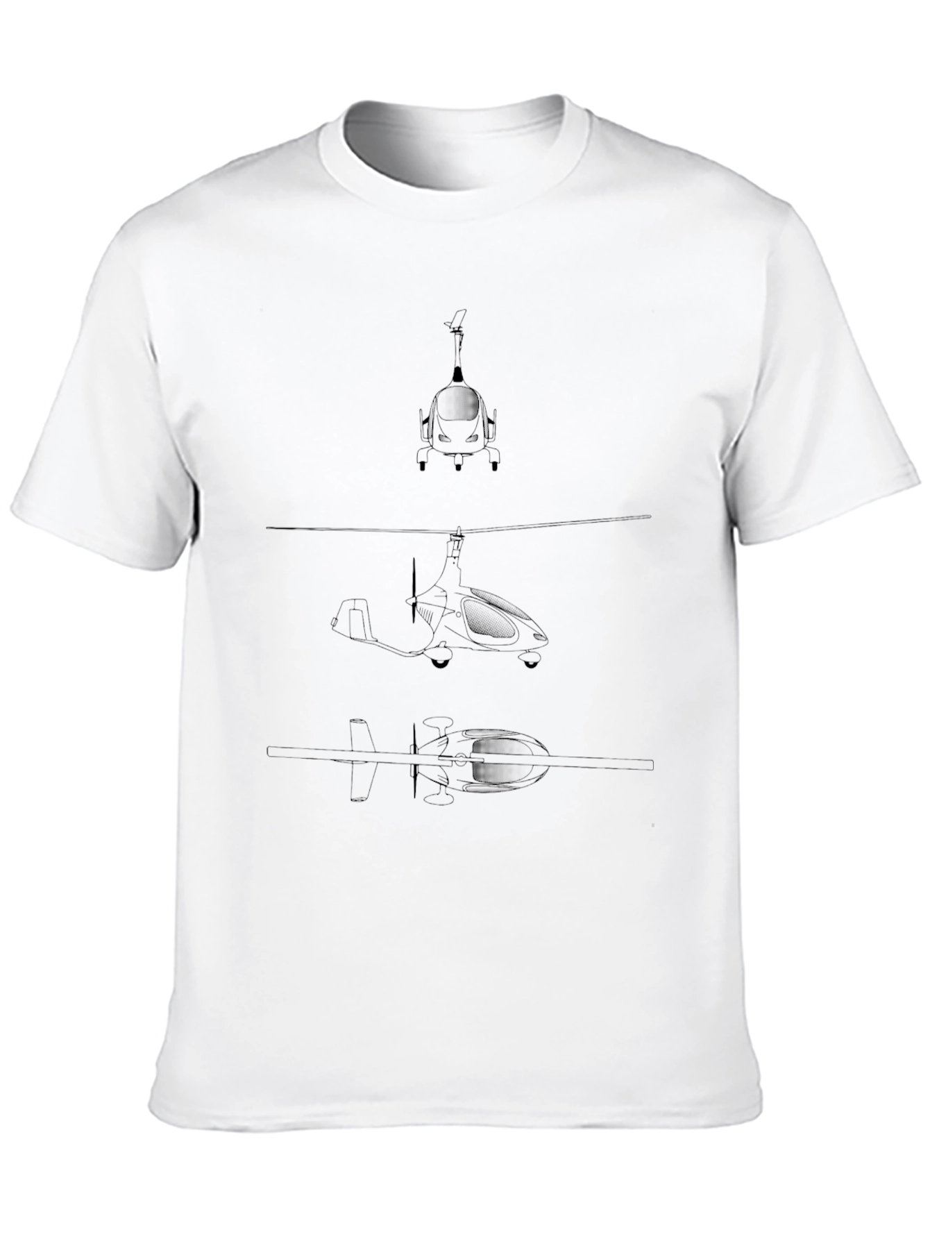Black T-Shirt with Gyrocopter Blueprint Design