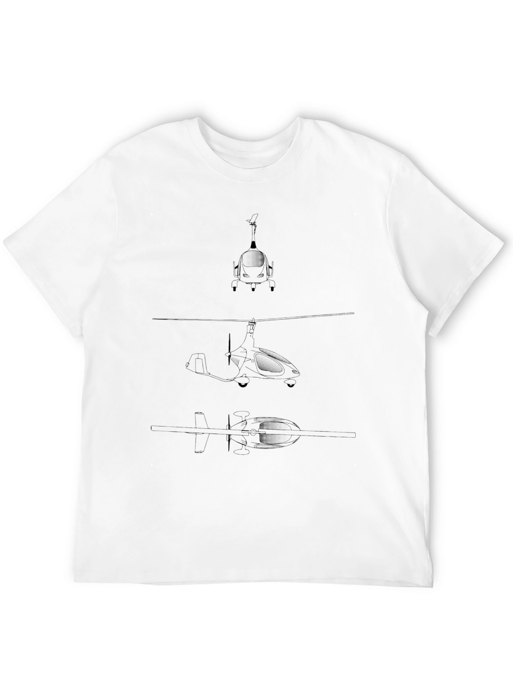 Black T-Shirt with Gyrocopter Blueprint Design