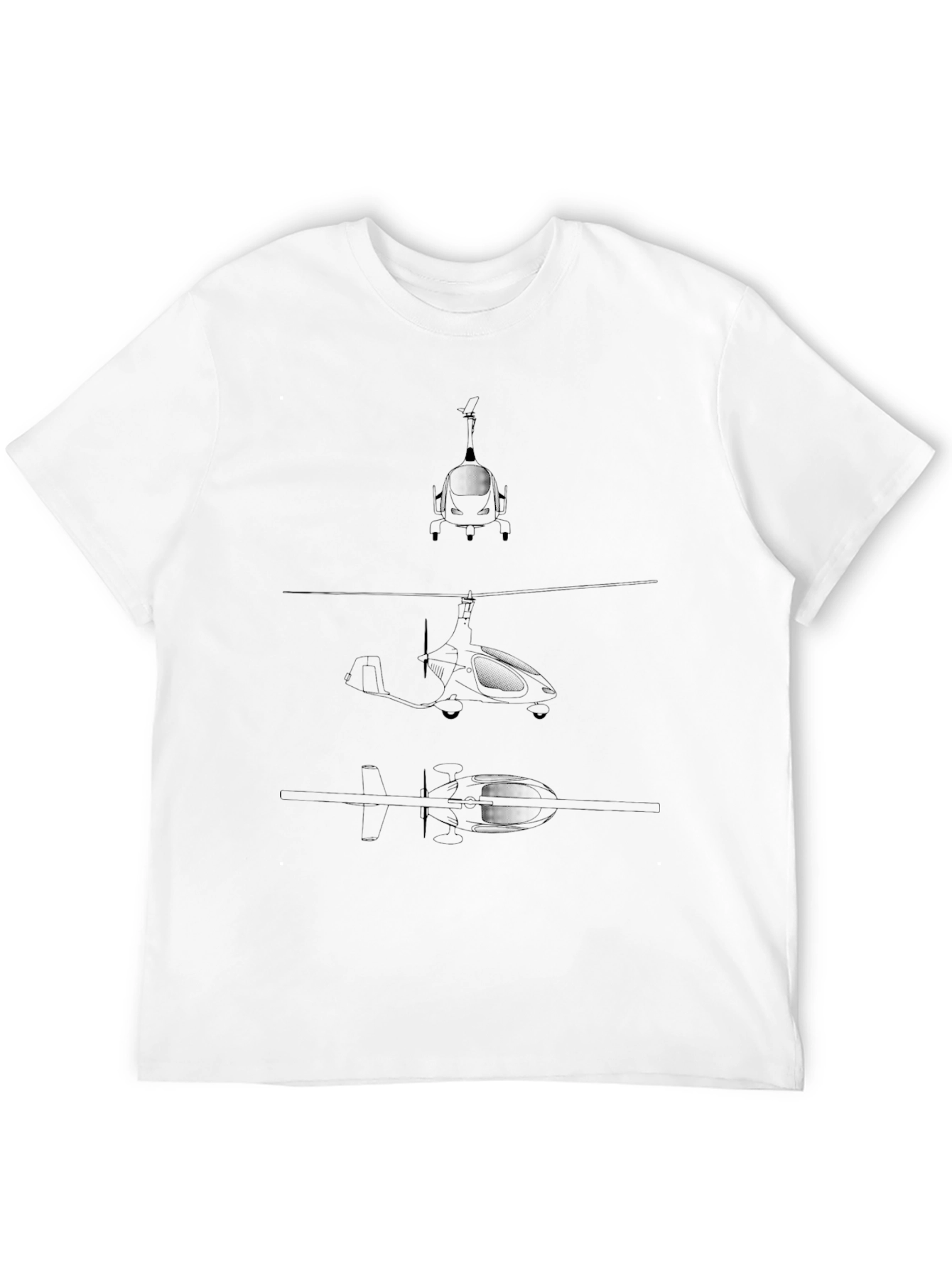 Black T-Shirt with Gyrocopter Blueprint Design
