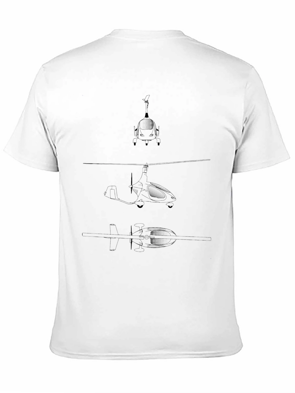 Black T-Shirt with Gyrocopter Blueprint Design