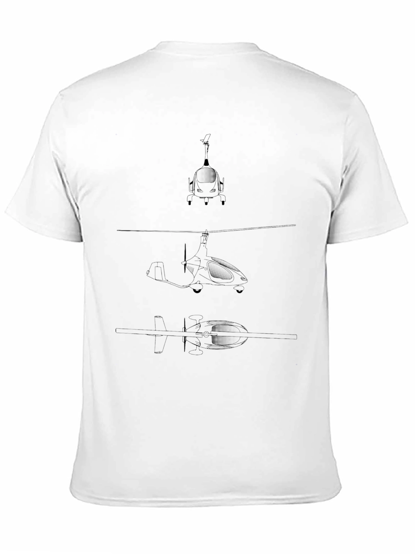 Black T-Shirt with Gyrocopter Blueprint Design