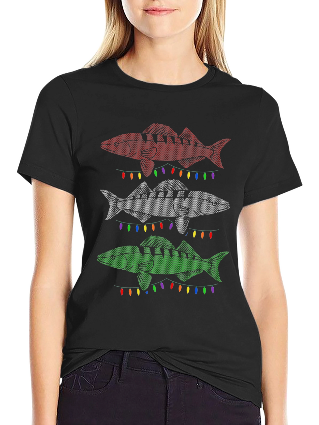 Festive Fishing T-Shirt - Ugly Christmas Sweater Style