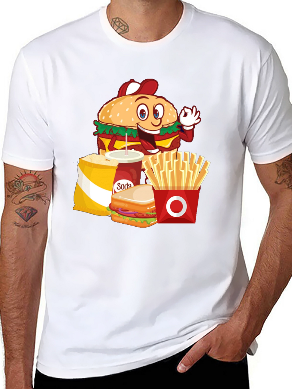 Cartoon Fast Food Black T-Shirt