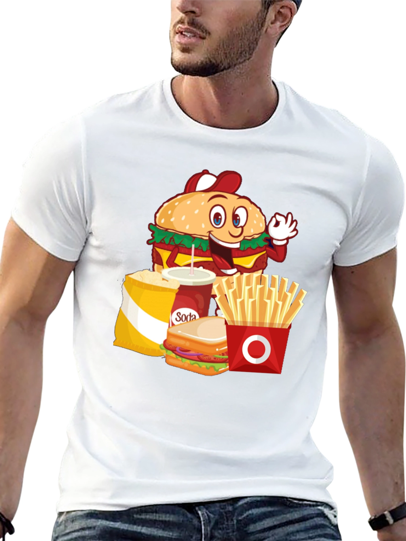 Cartoon Fast Food Black T-Shirt