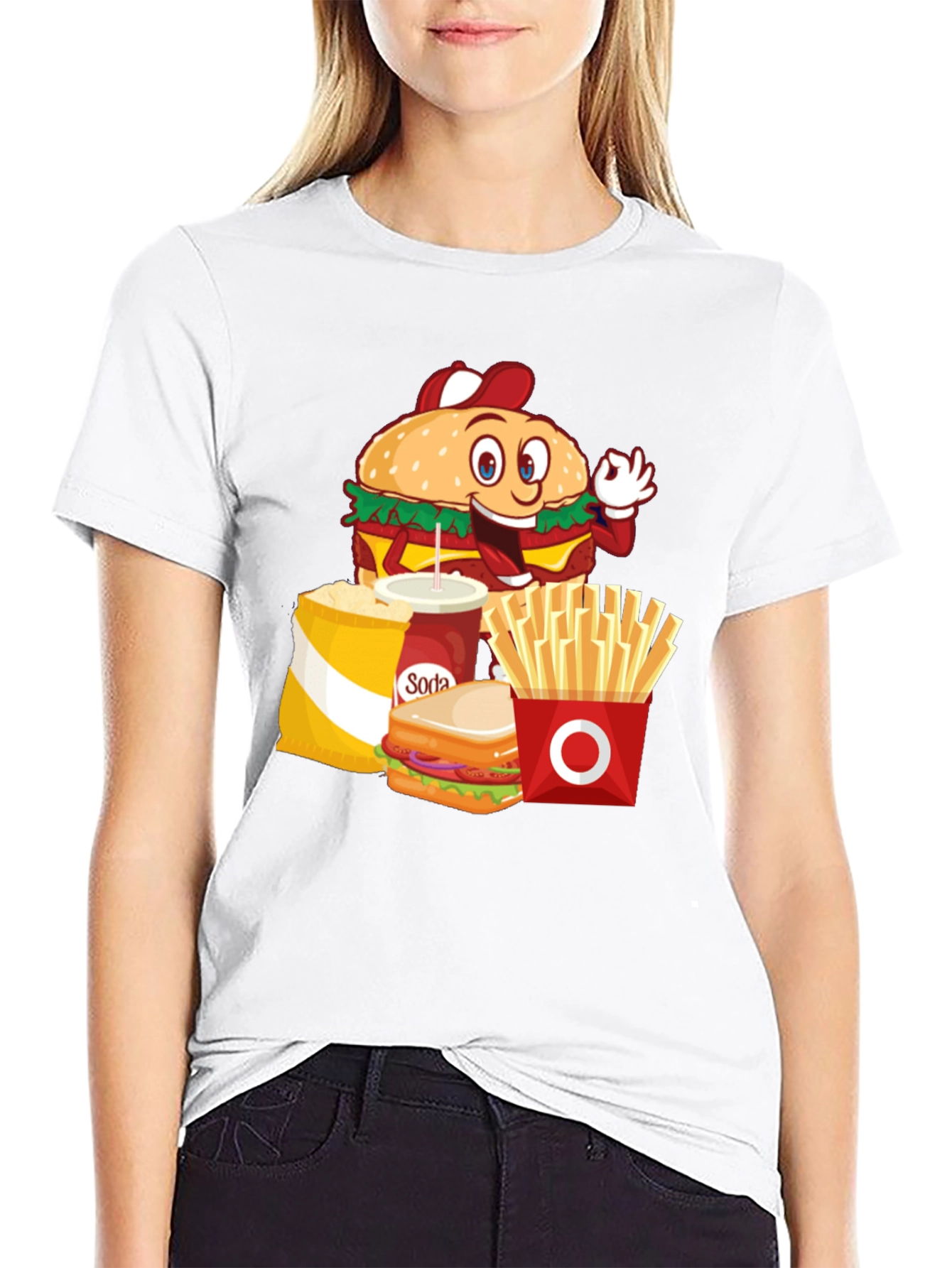 Cartoon Fast Food Black T-Shirt