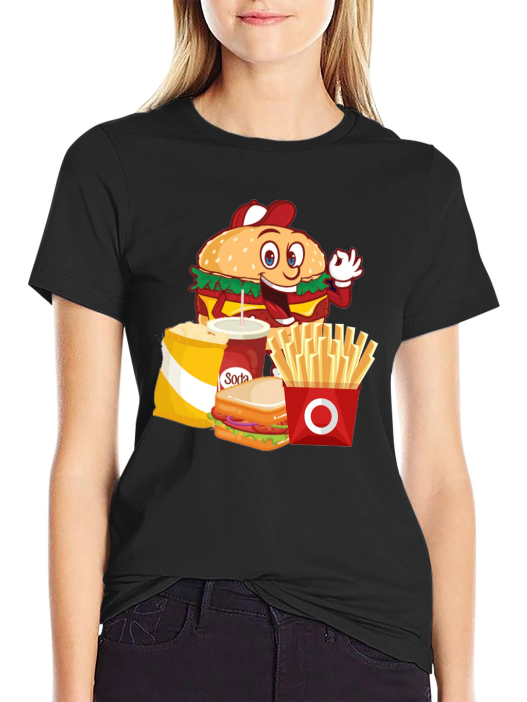 Cartoon Fast Food Black T-Shirt