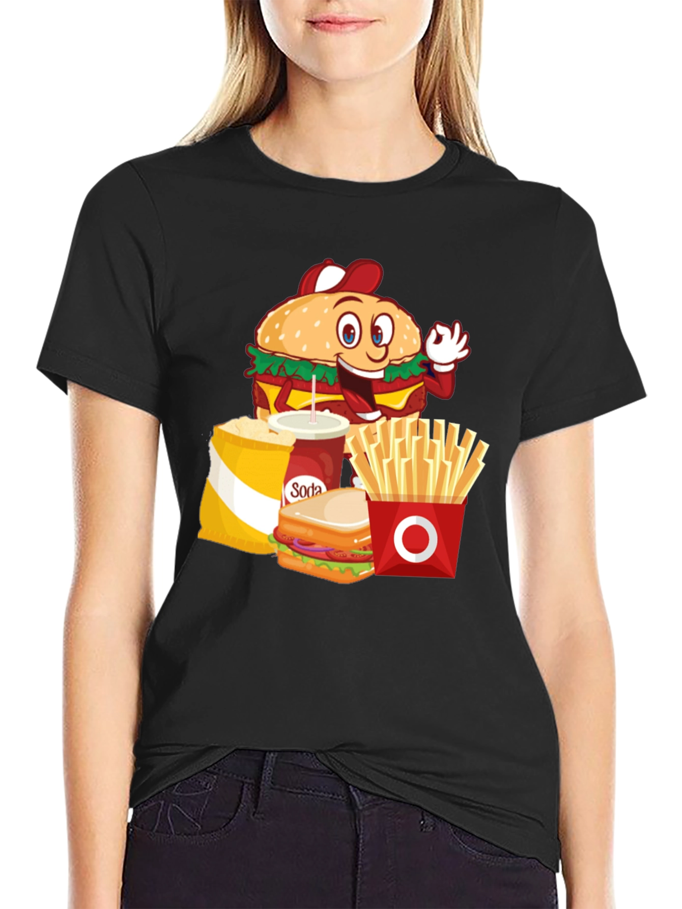 Cartoon Fast Food Black T-Shirt