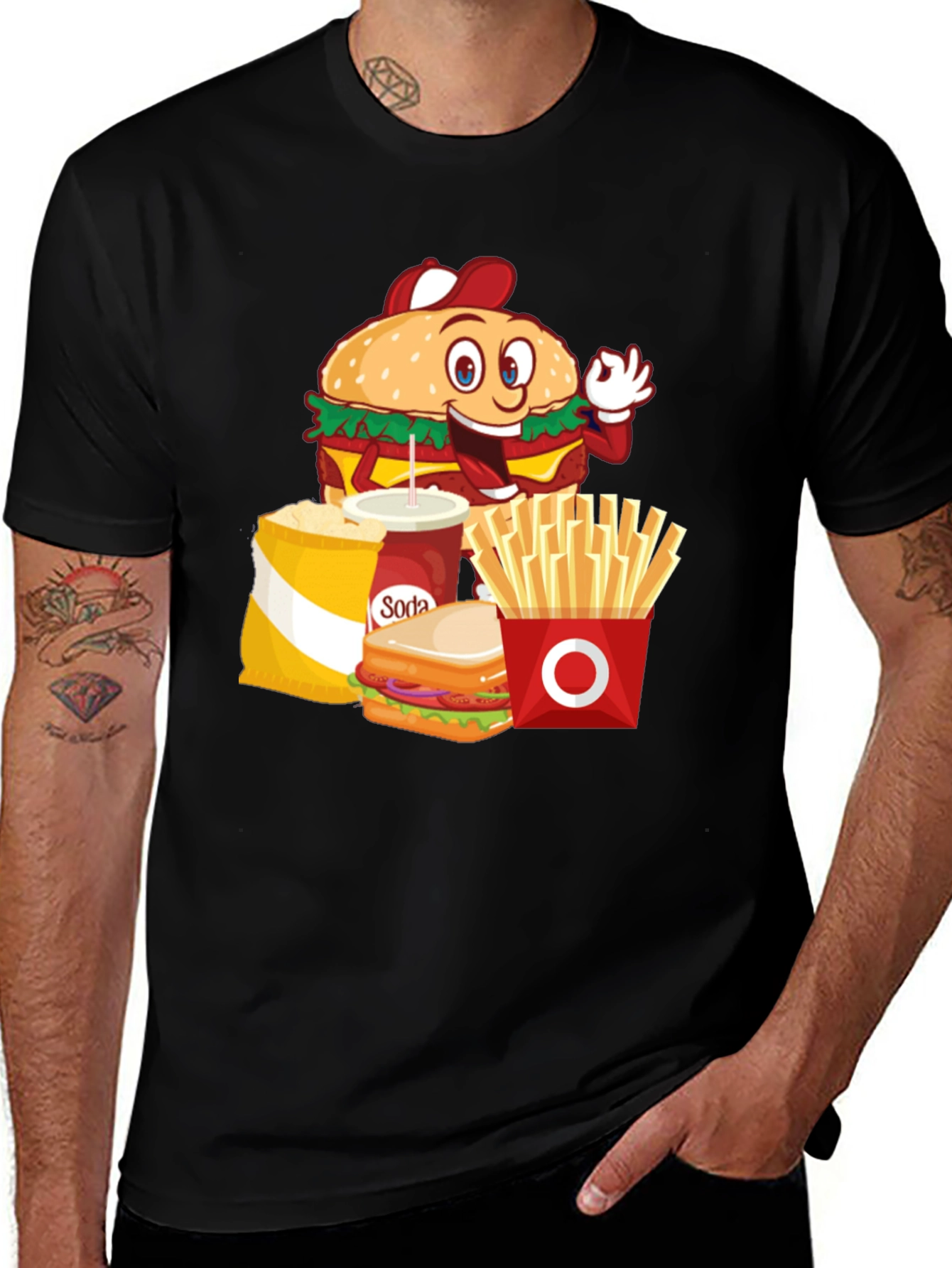Cartoon Fast Food Black T-Shirt