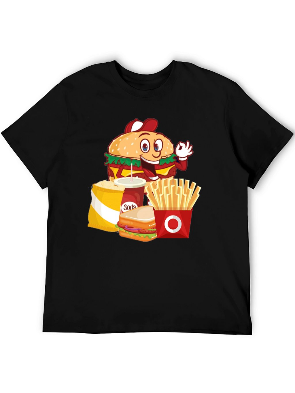 Cartoon Fast Food Black T-Shirt