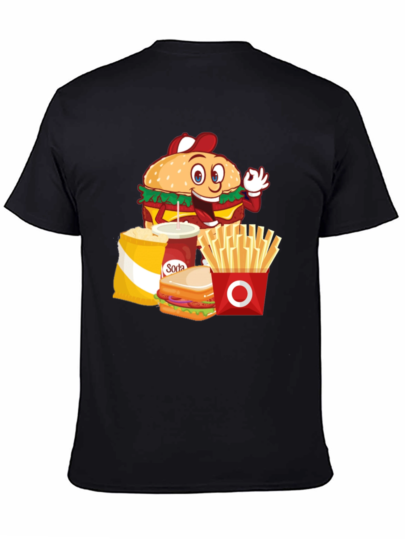 Cartoon Fast Food Black T-Shirt