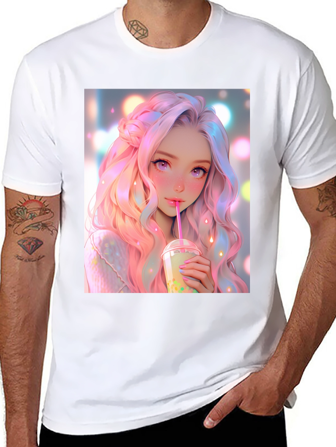 Anime Girl Bubble Tea Graphic T-Shirt