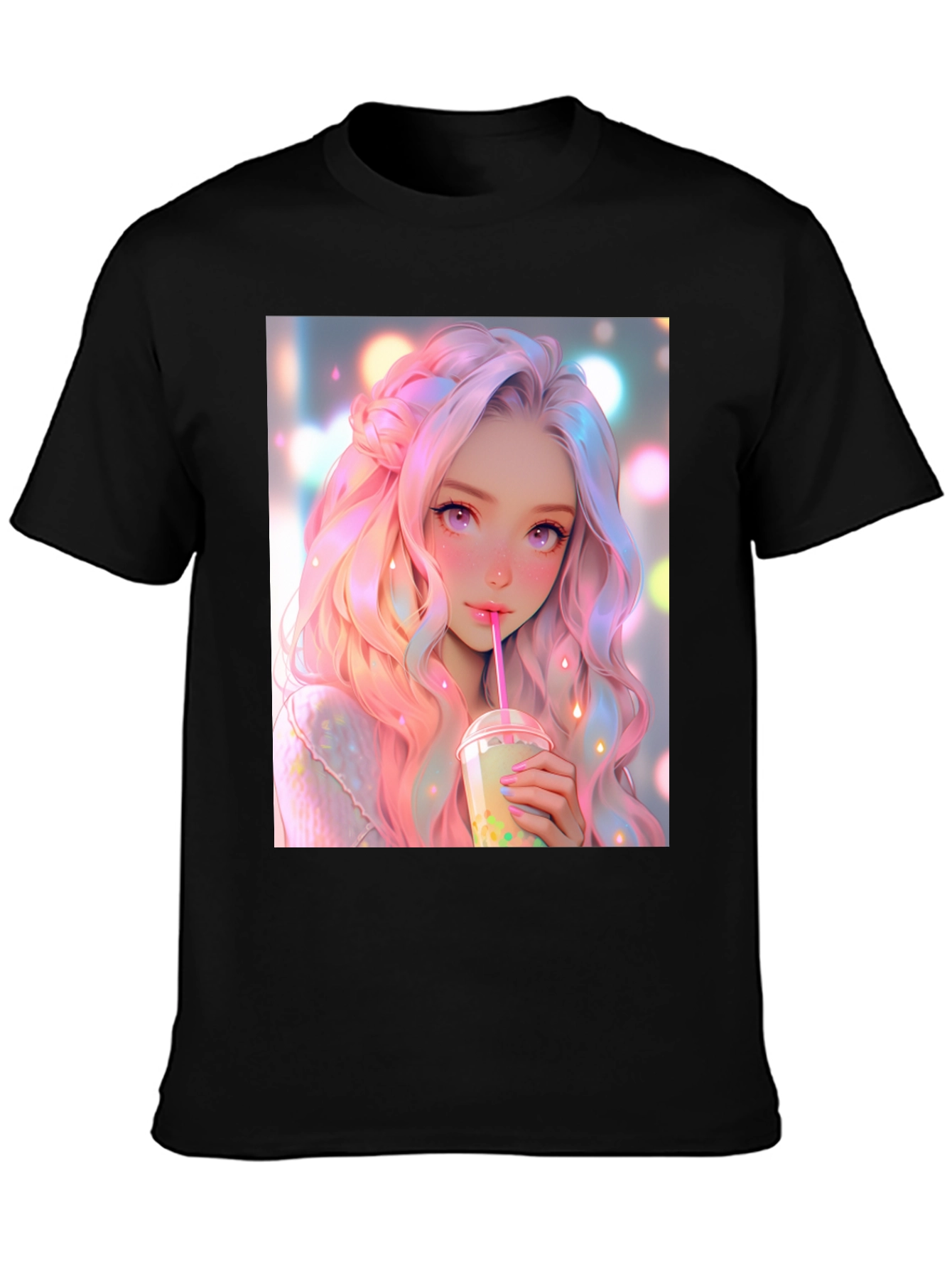 Anime Girl Bubble Tea Graphic T-Shirt