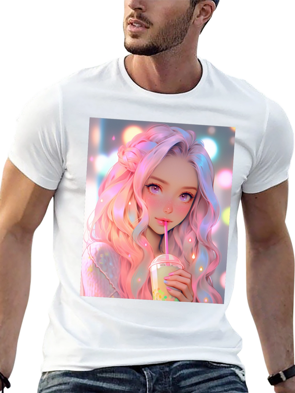 Anime Girl Bubble Tea Graphic T-Shirt