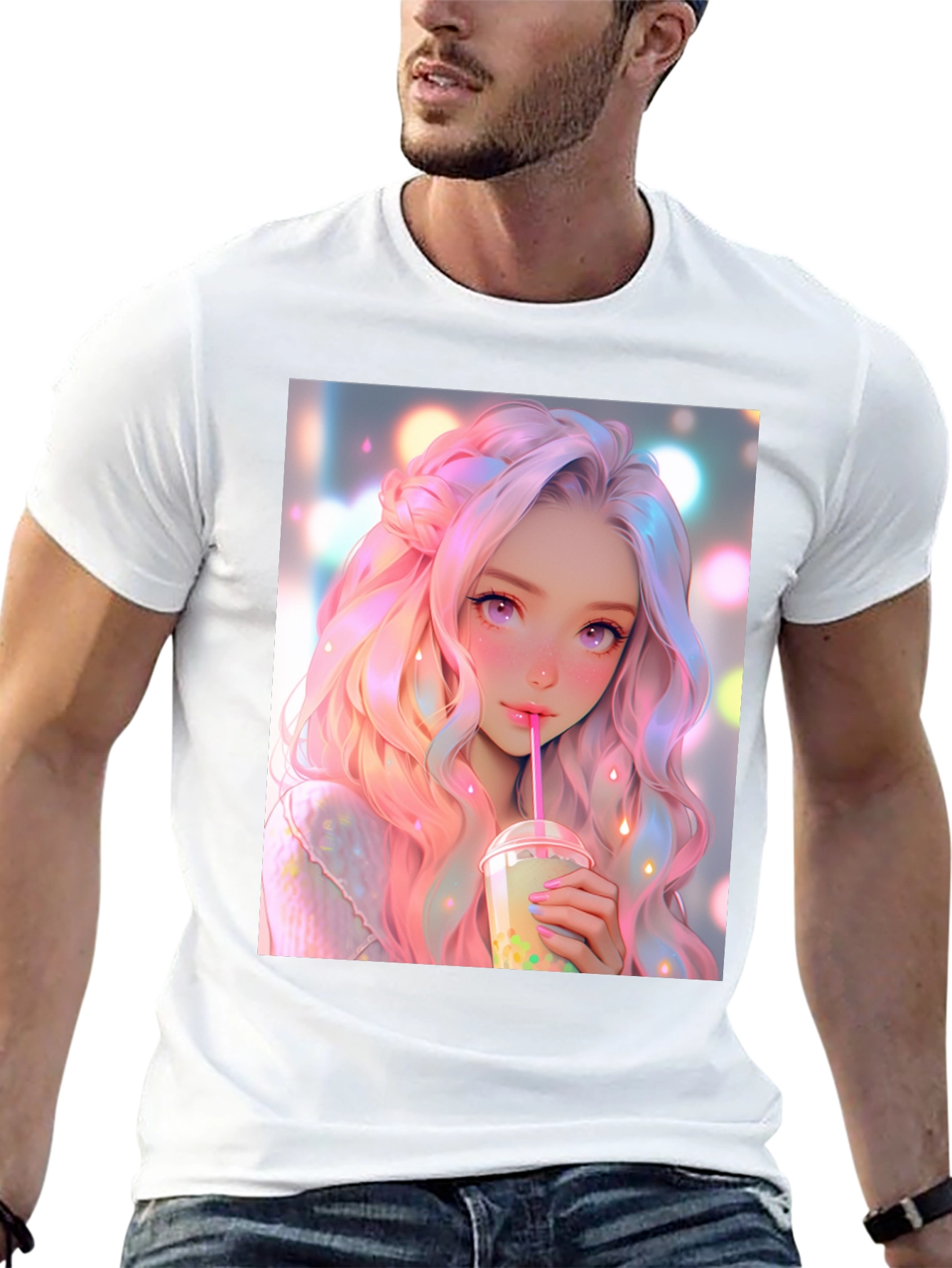 Anime Girl Bubble Tea Graphic T-Shirt