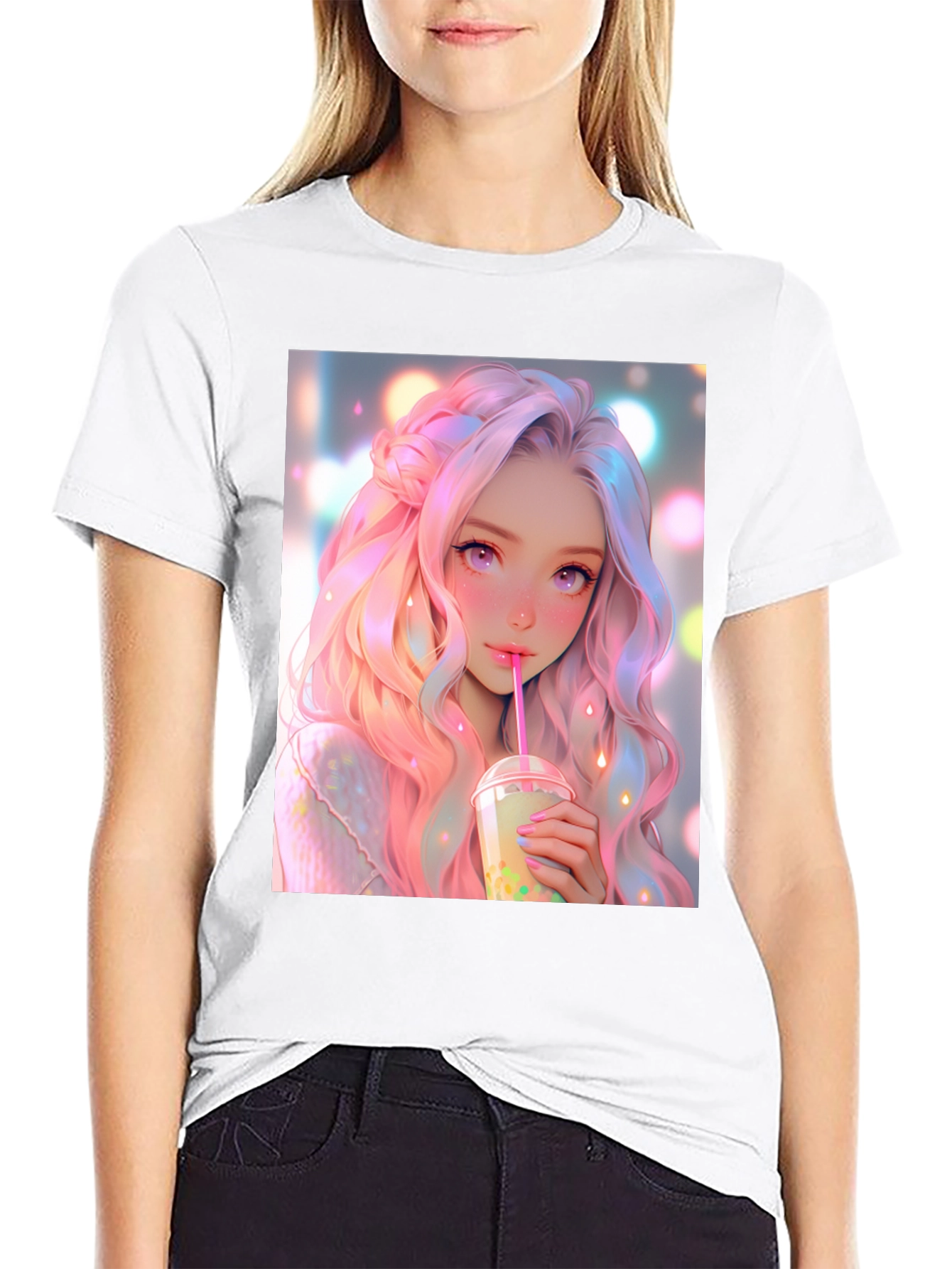 Anime Girl Bubble Tea Graphic T-Shirt