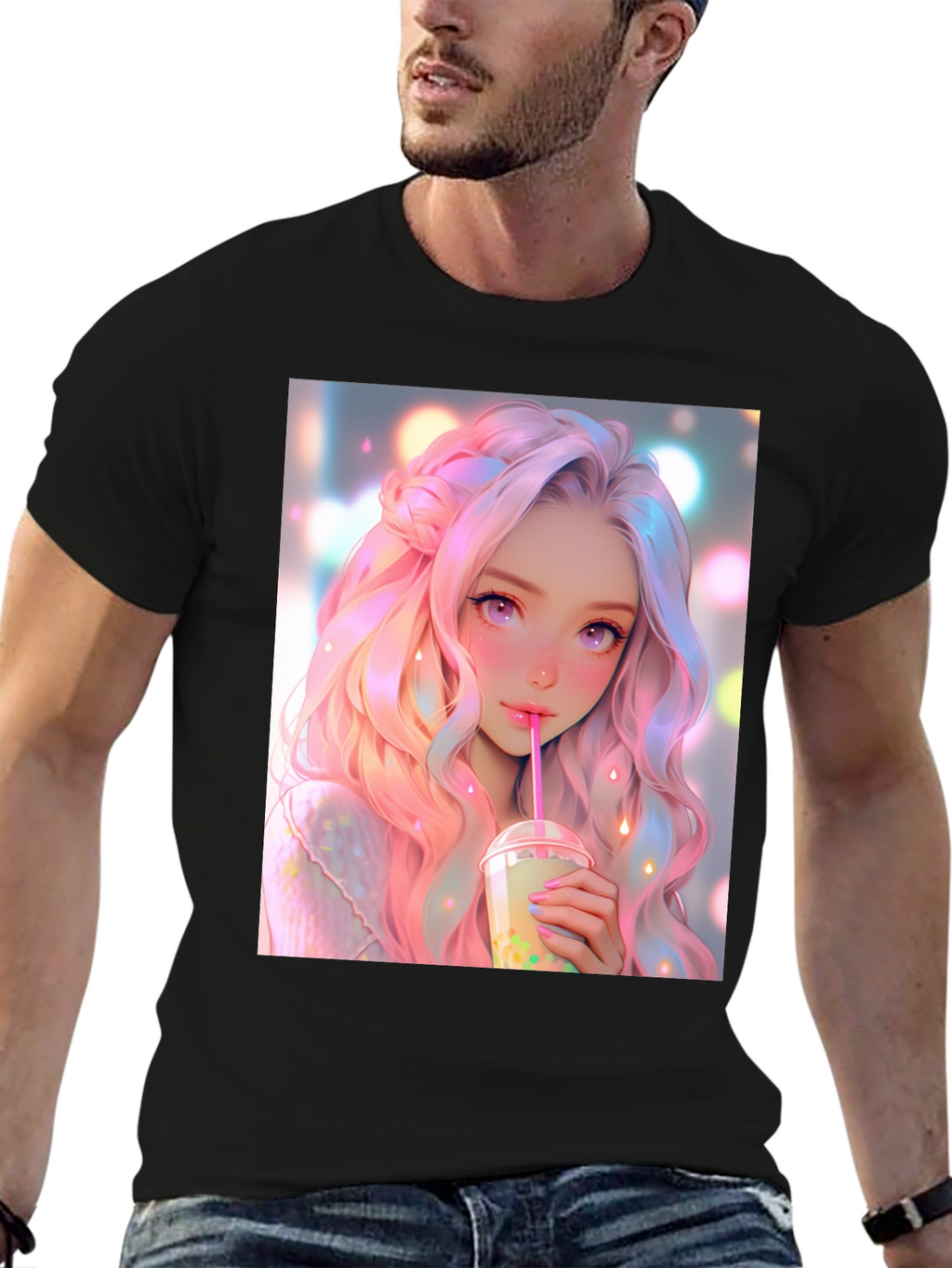 Anime Girl Bubble Tea Graphic T-Shirt