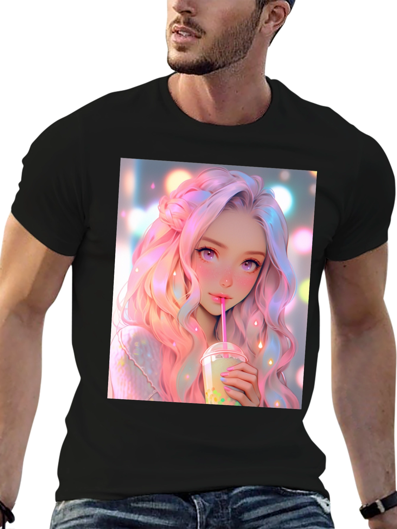 Anime Girl Bubble Tea Graphic T-Shirt