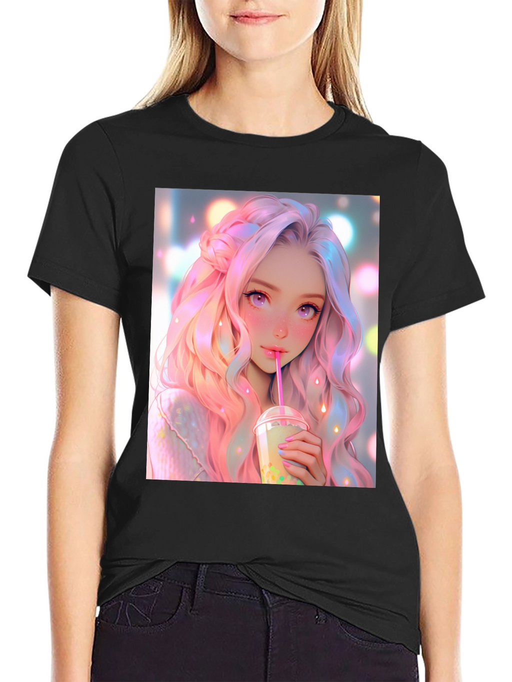 Anime Girl Bubble Tea Graphic T-Shirt