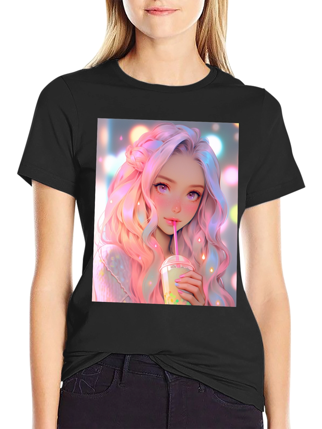 Anime Girl Bubble Tea Graphic T-Shirt