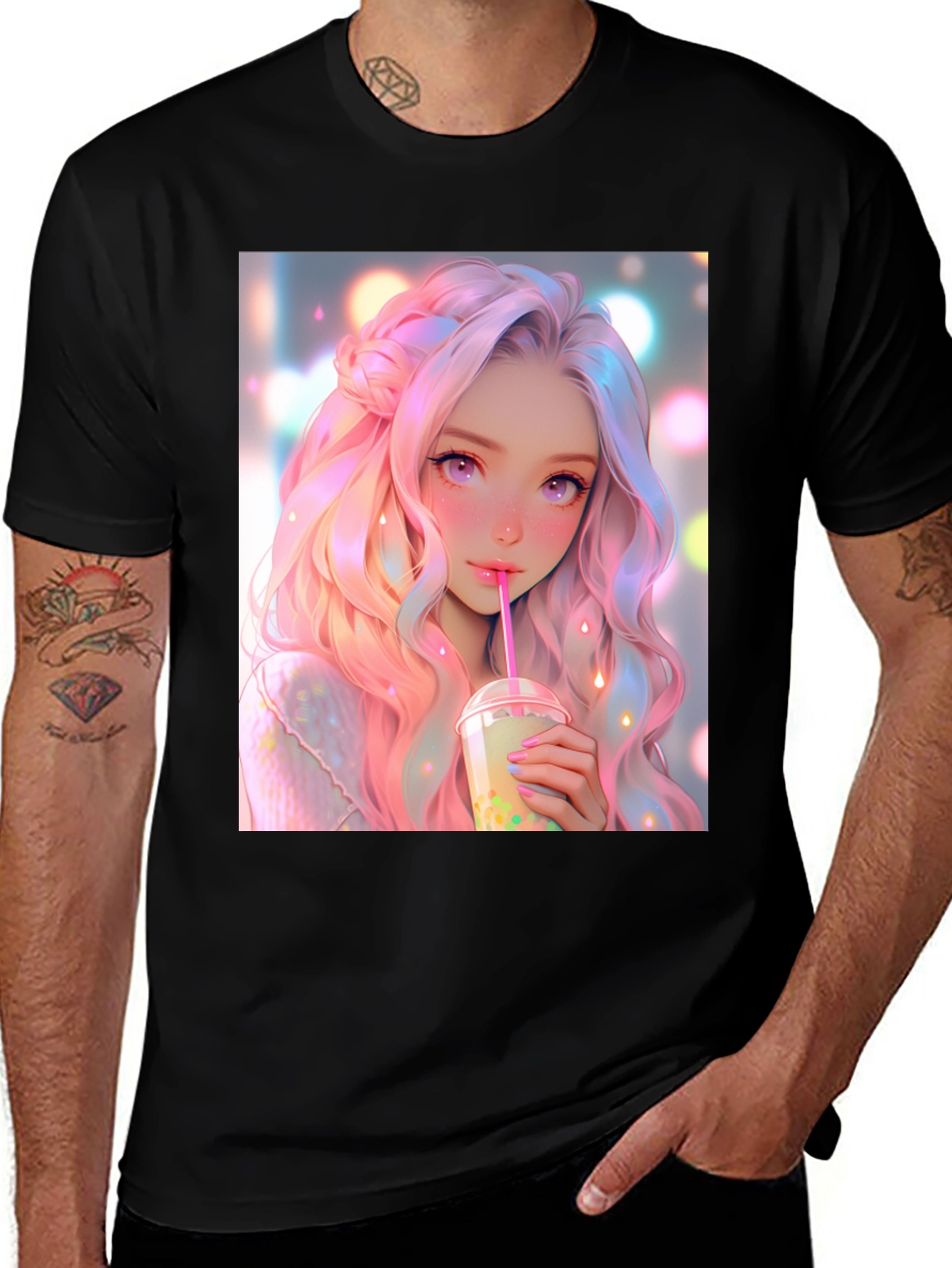 Anime Girl Bubble Tea Graphic T-Shirt