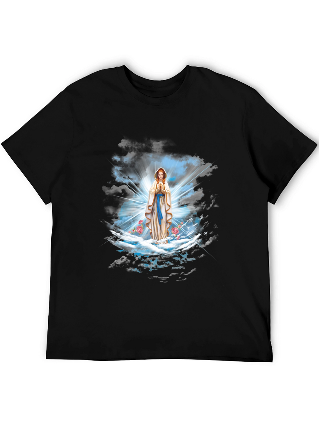 Religious Virgin Mary Graphic Print Black T-Shirt