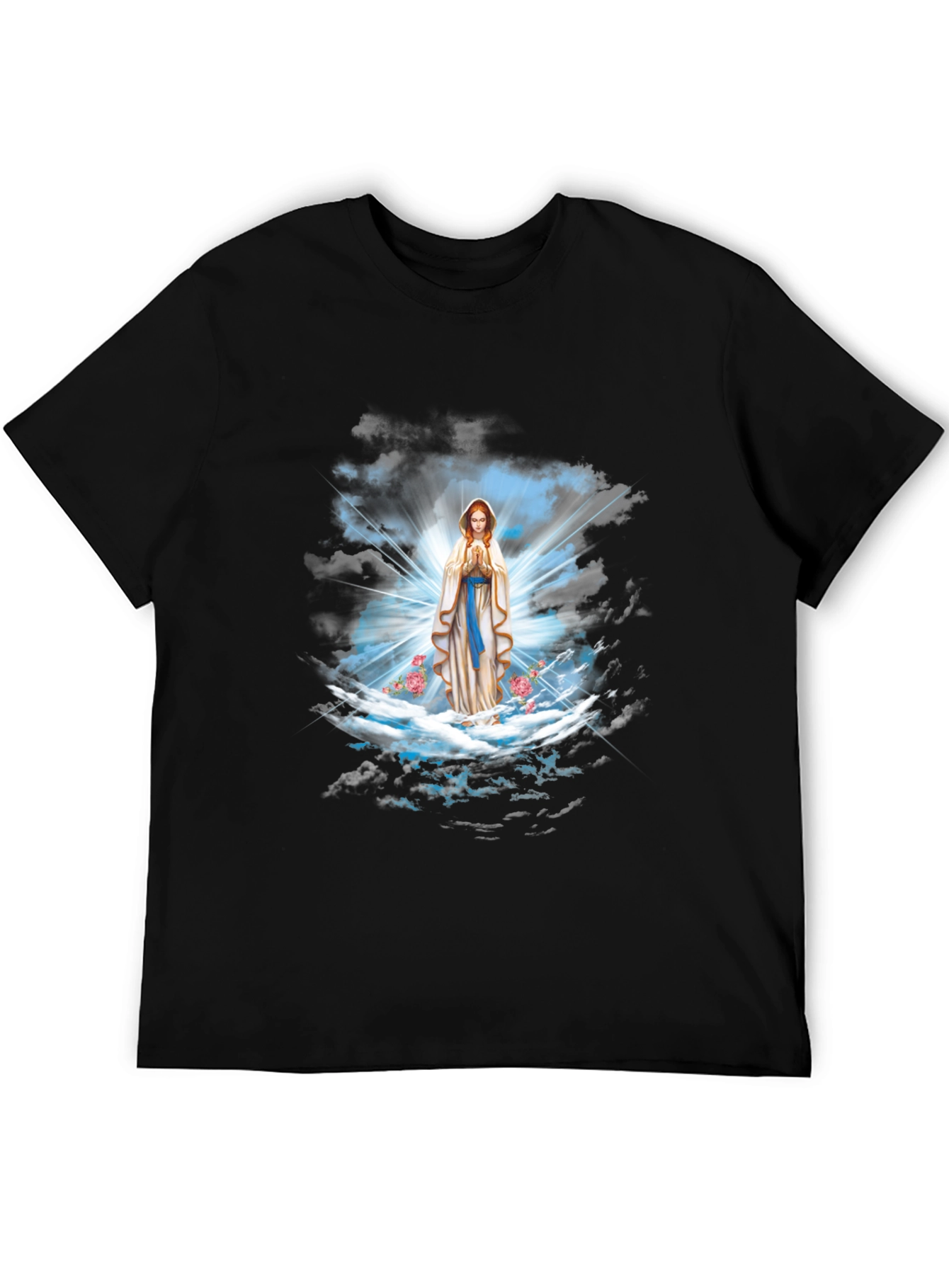 Religious Virgin Mary Graphic Print Black T-Shirt