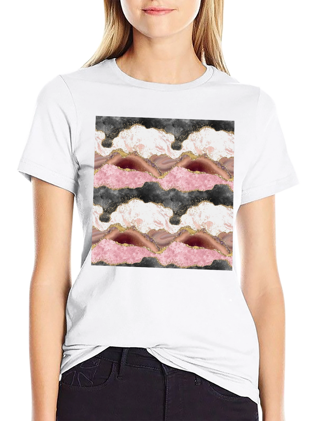 Trendy Agate Print Black T-Shirt