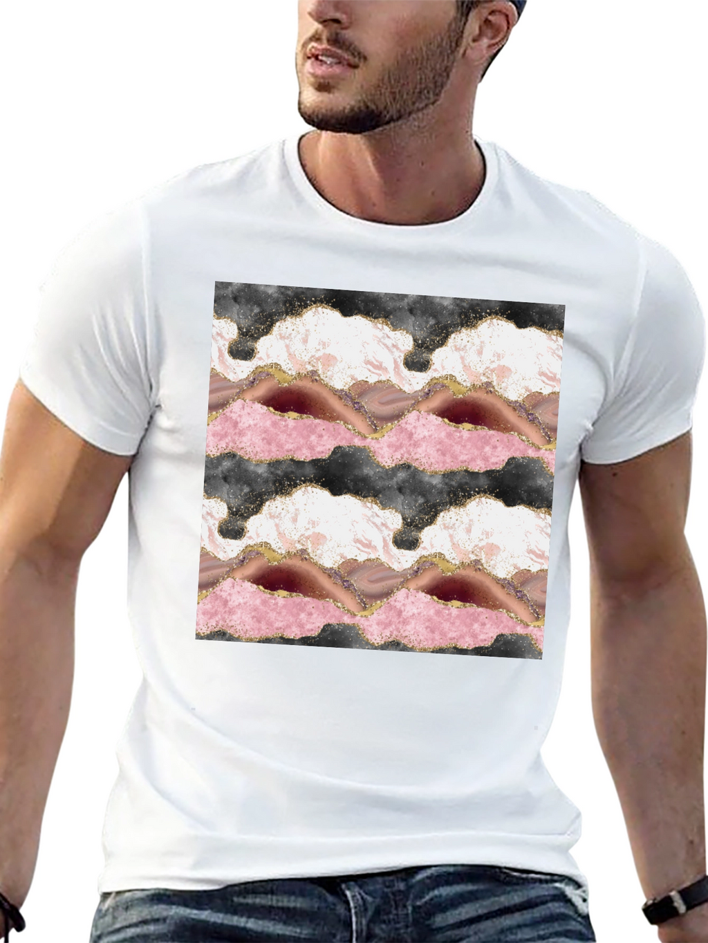 Trendy Agate Print Black T-Shirt