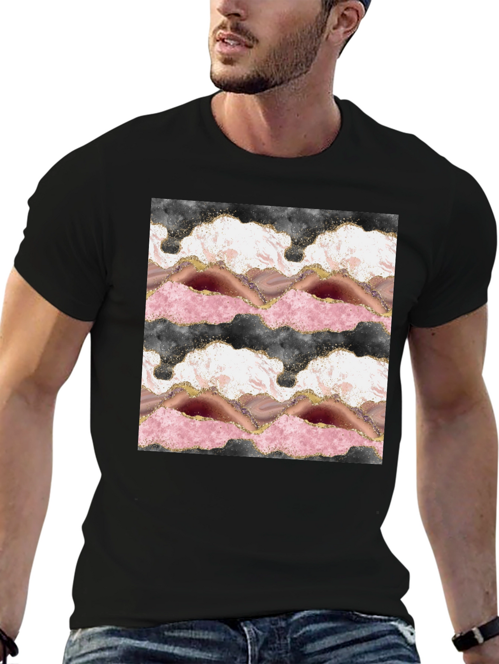Trendy Agate Print Black T-Shirt