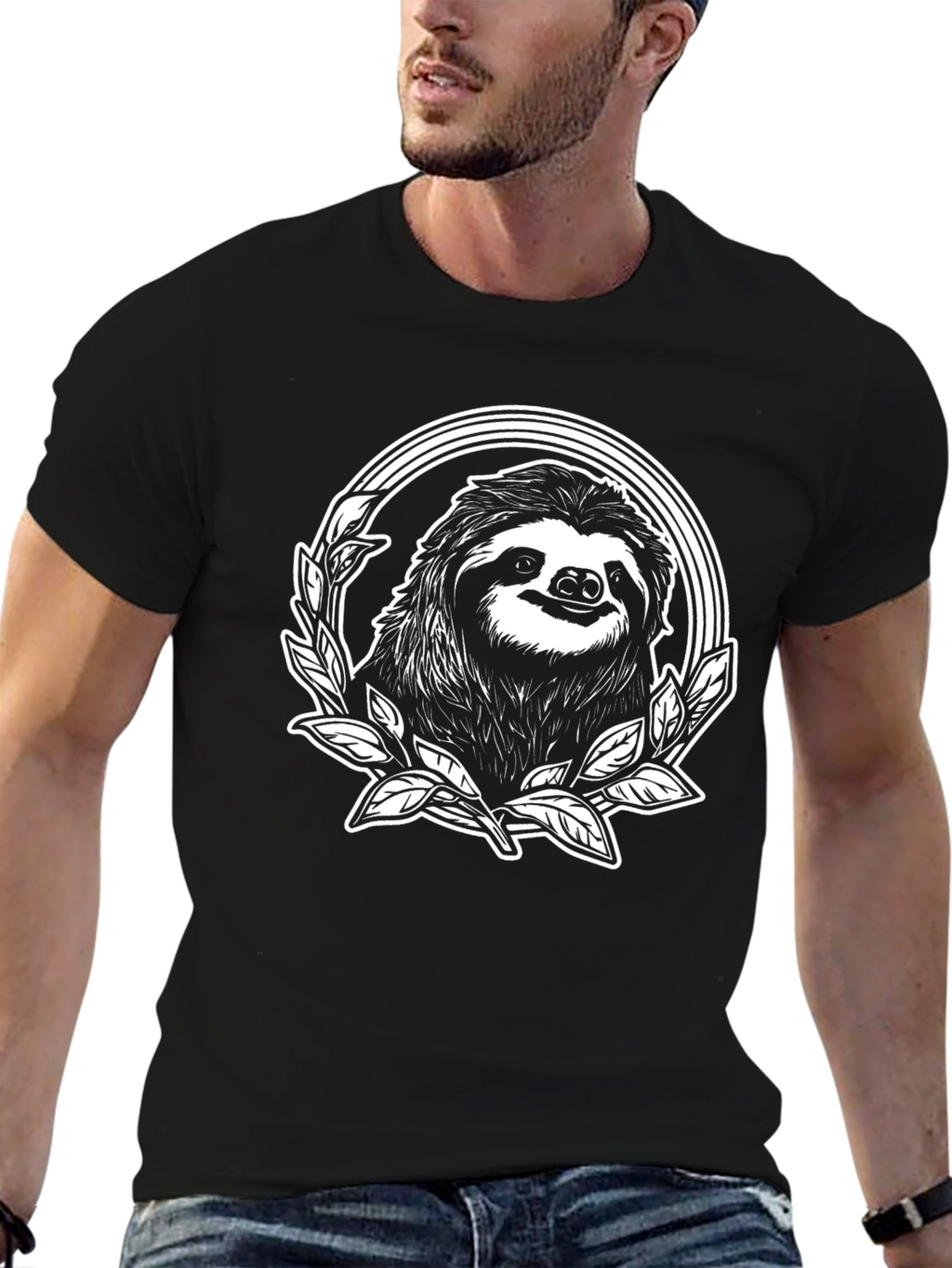 Sloth Graphic Tee - Black Cotton T-Shirt