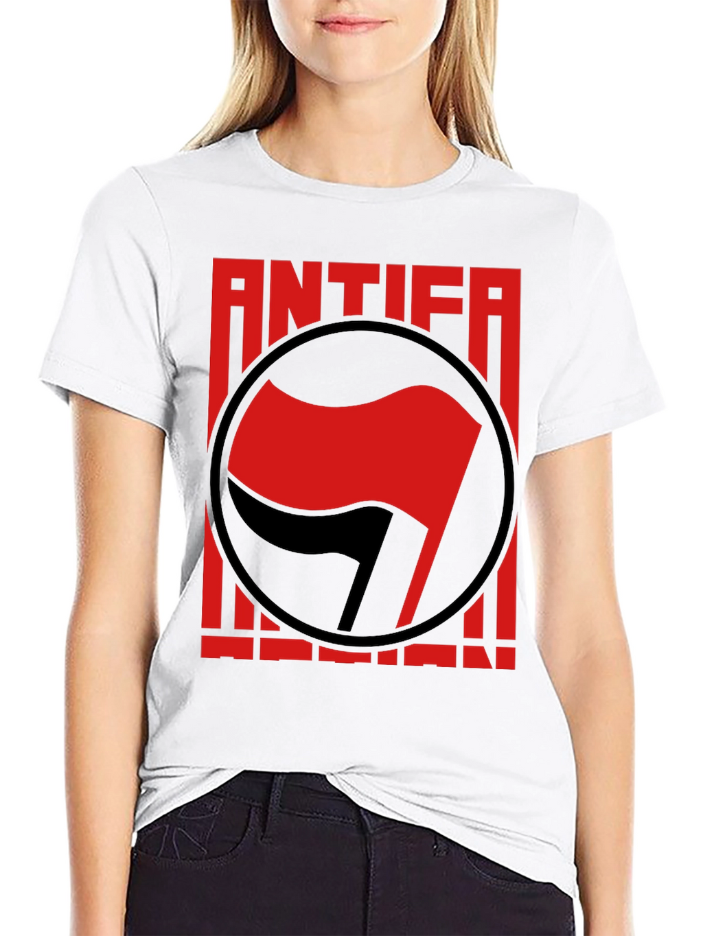 Antifa Anti-Fascist T-Shirt - Red Flag Graphic