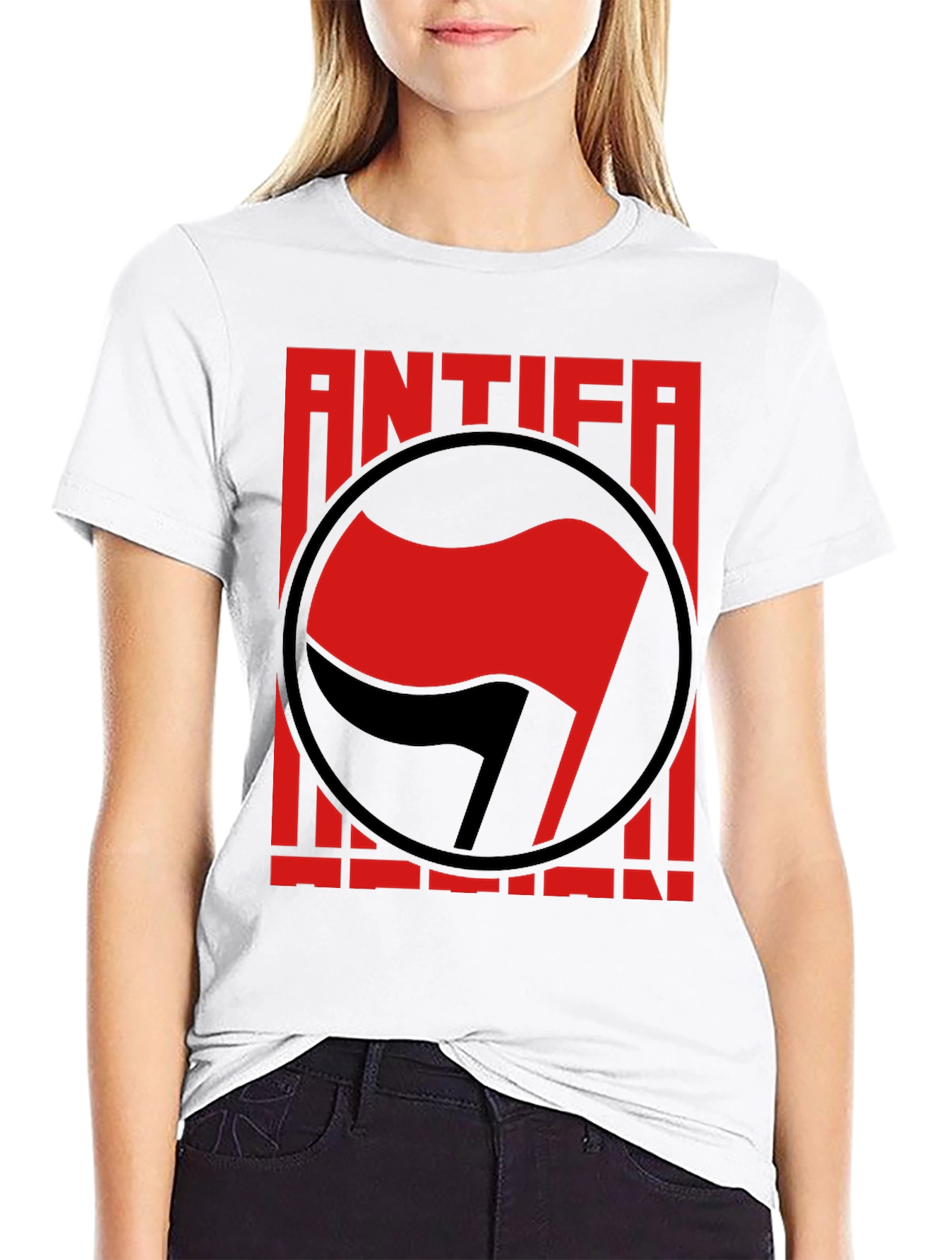 Antifa Anti-Fascist T-Shirt - Red Flag Graphic