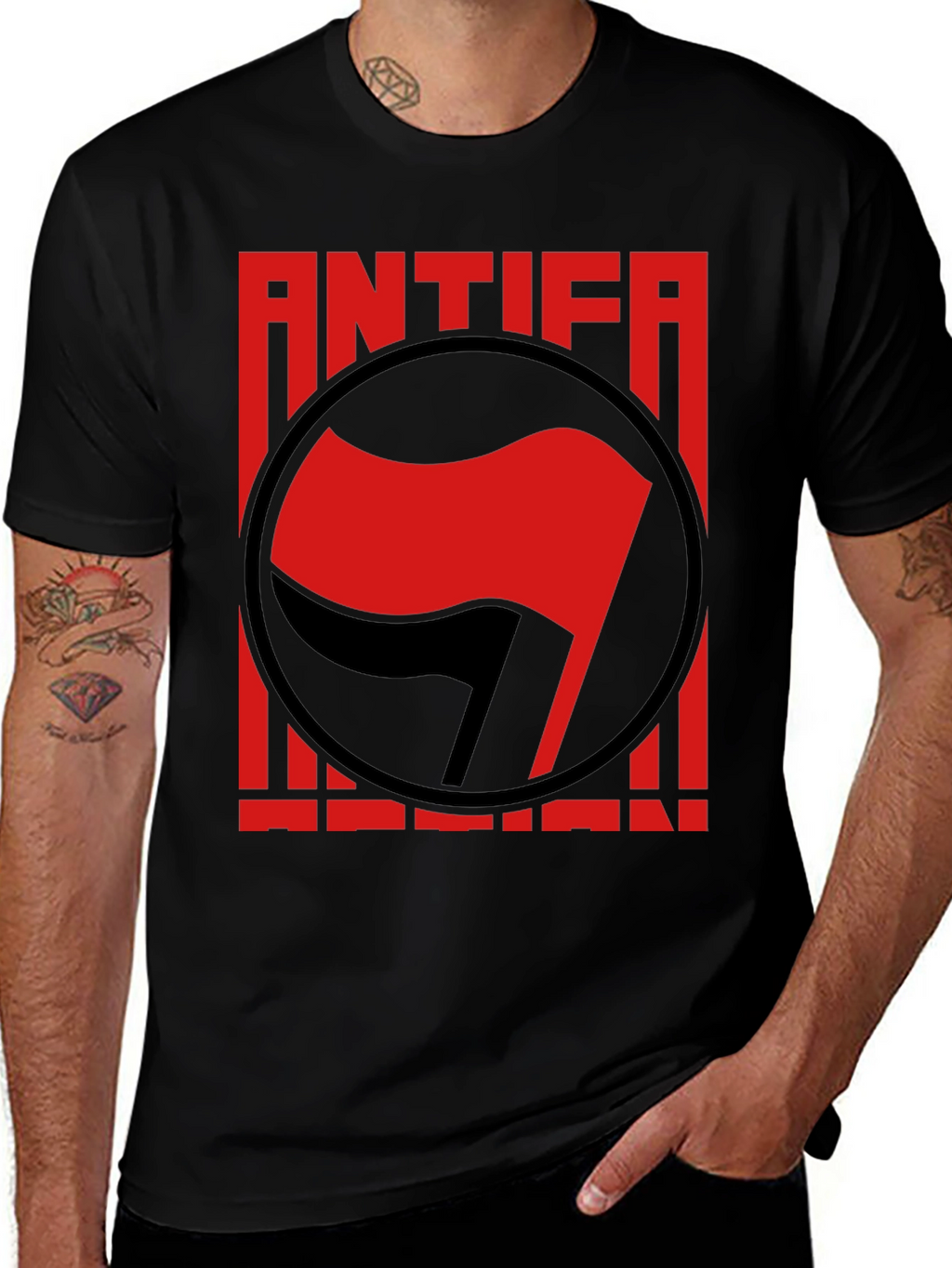 Antifa Anti-Fascist T-Shirt - Red Flag Graphic