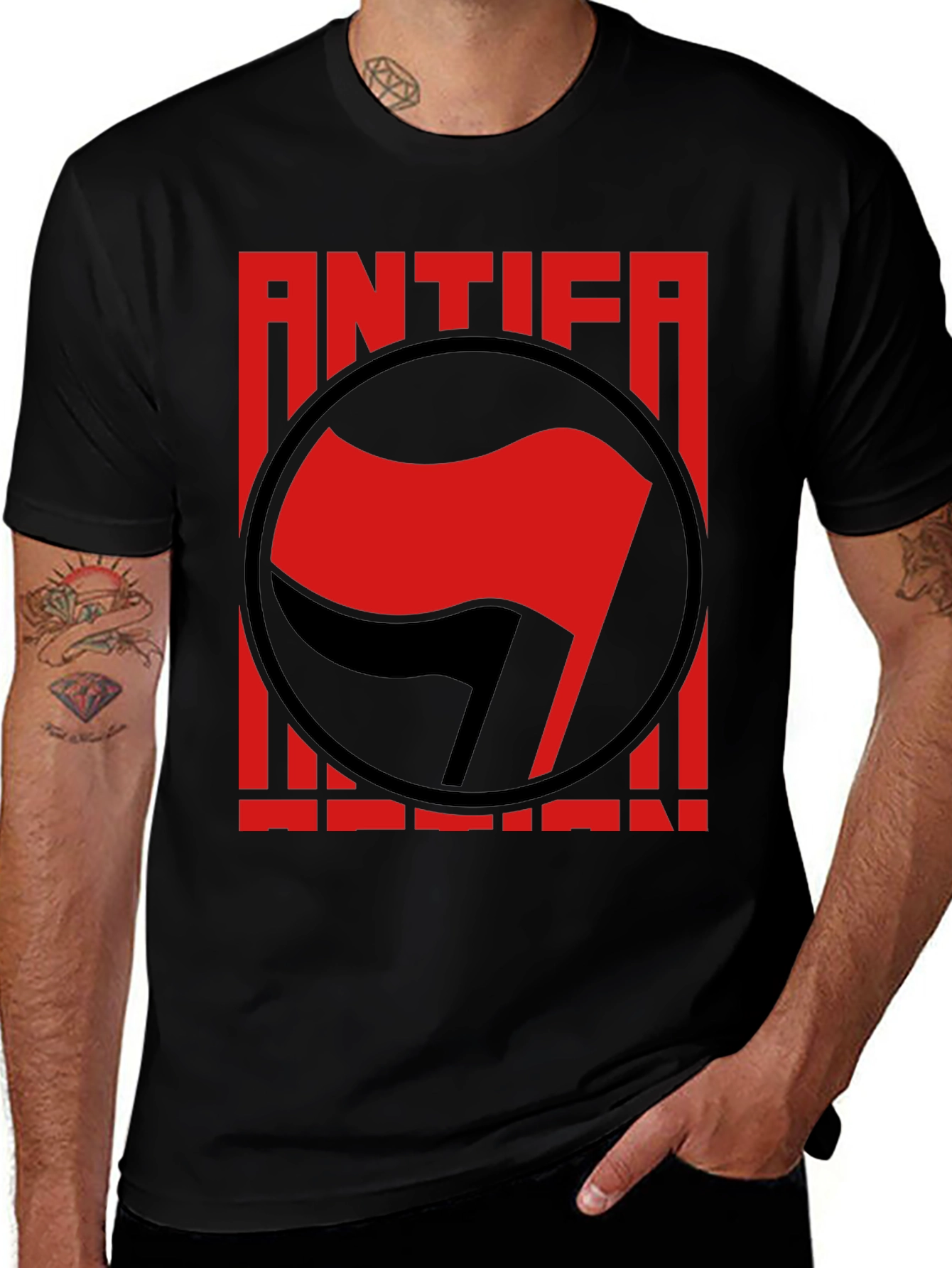 Antifa Anti-Fascist T-Shirt - Red Flag Graphic
