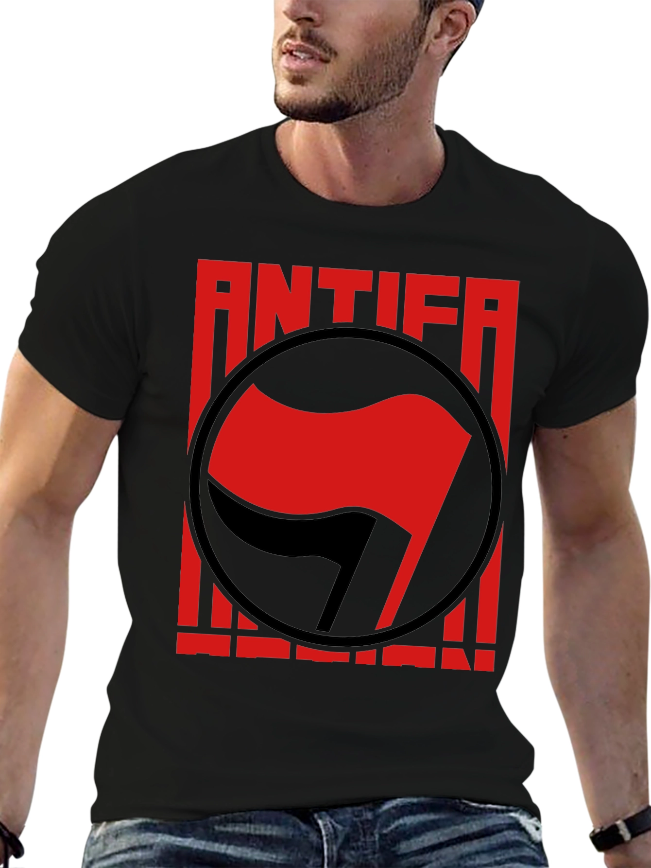 Antifa Anti-Fascist T-Shirt - Red Flag Graphic