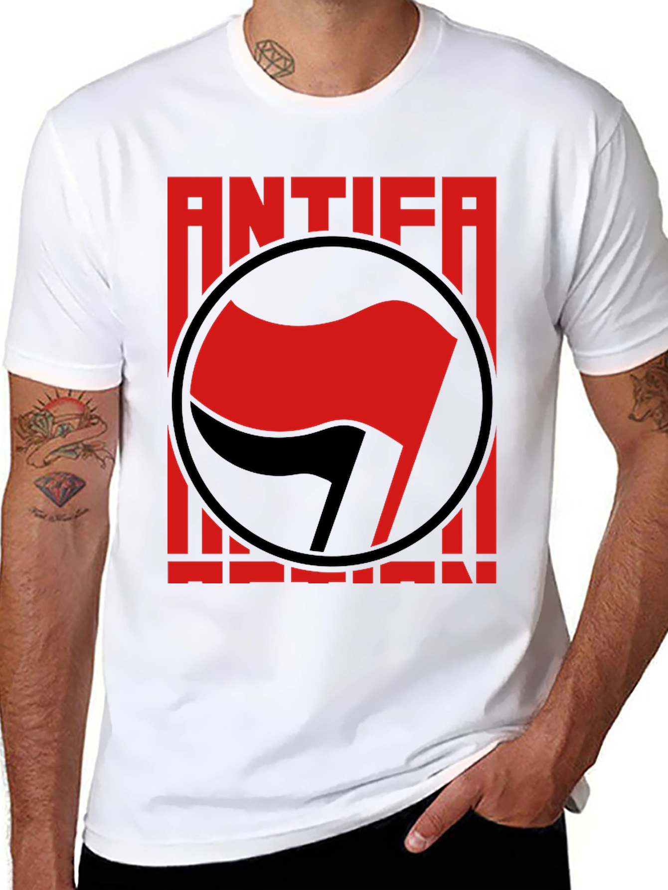 Antifa Anti-Fascist T-Shirt - Red Flag Graphic