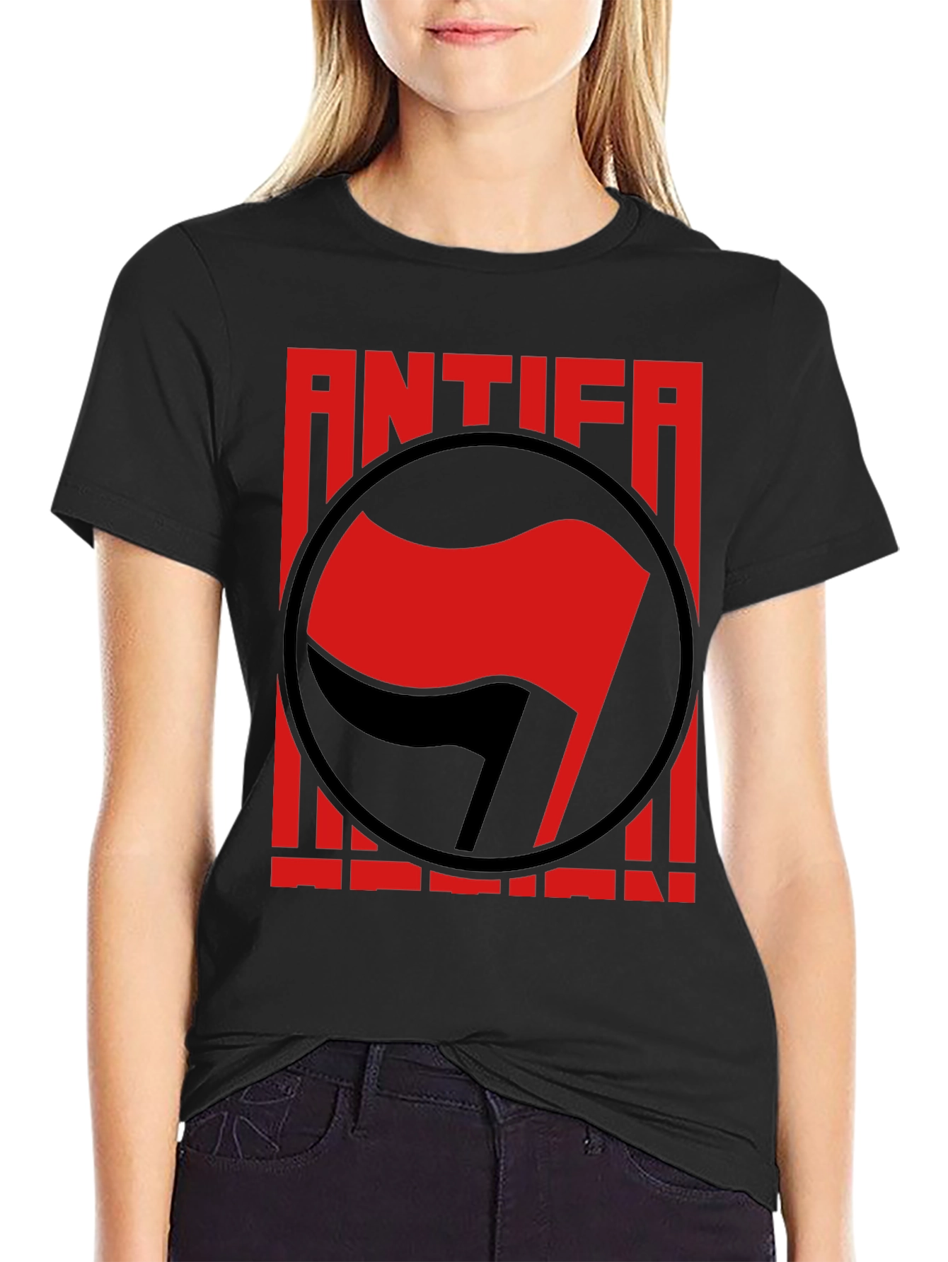 Antifa Anti-Fascist T-Shirt - Red Flag Graphic