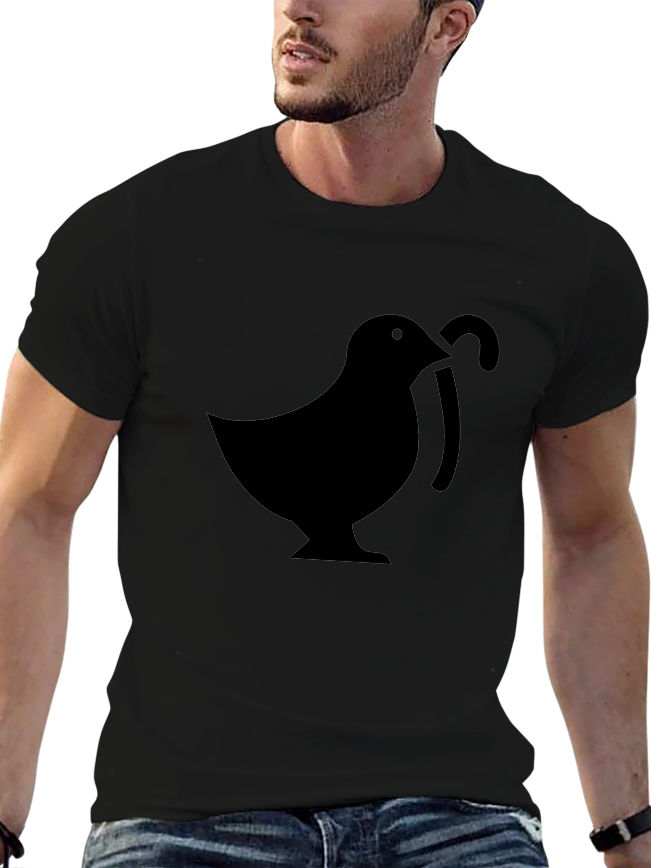 Mens Black T-Shirt with Bird & Cane Design