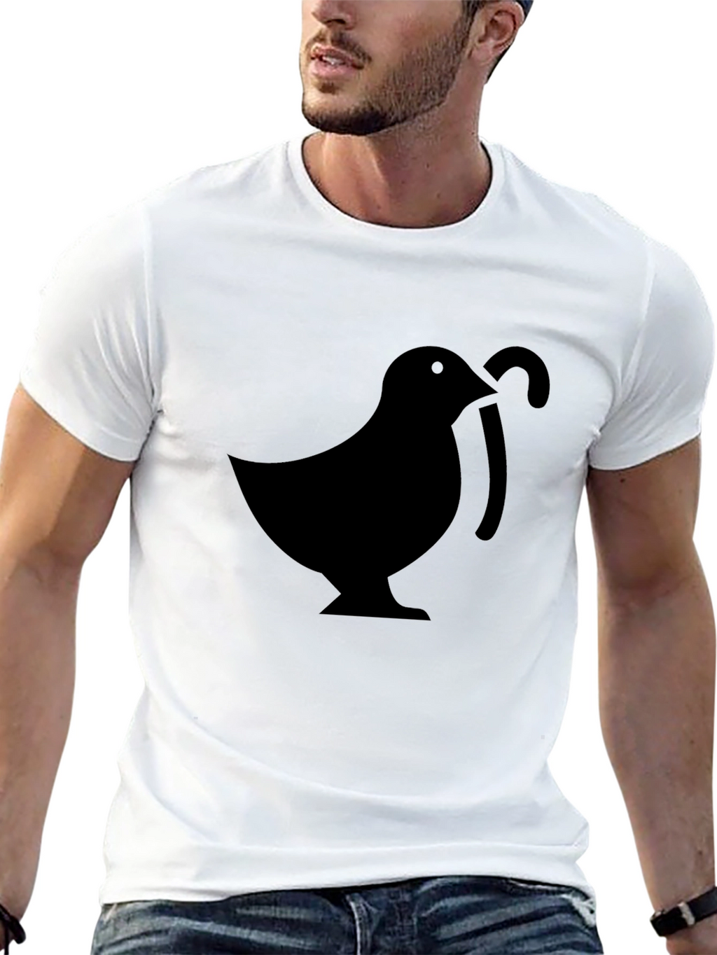 Mens Black T-Shirt with Bird & Cane Design