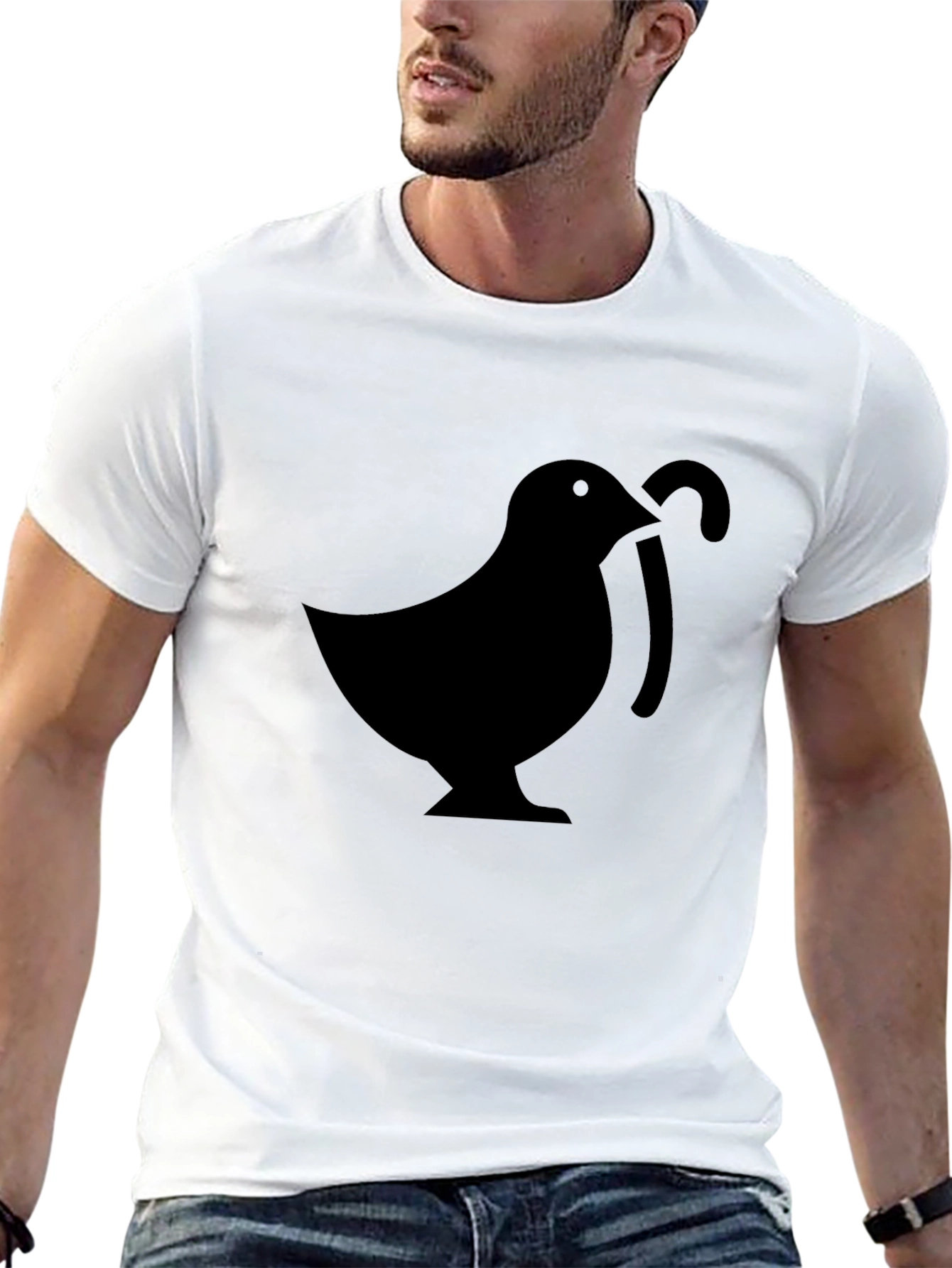 Mens Black T-Shirt with Bird & Cane Design