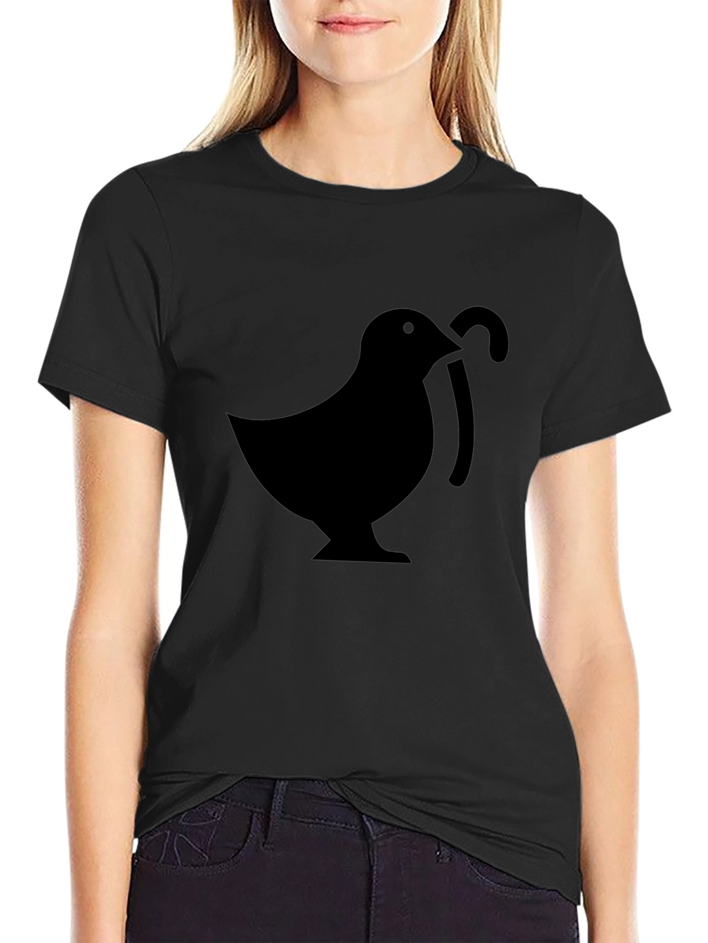 Mens Black T-Shirt with Bird & Cane Design