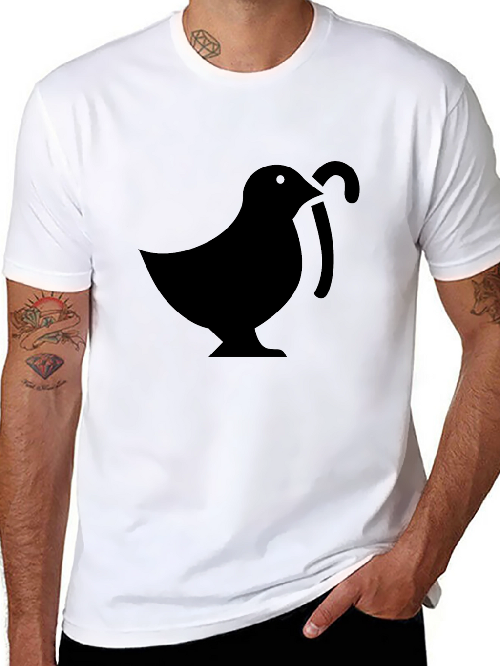 Mens Black T-Shirt with Bird & Cane Design