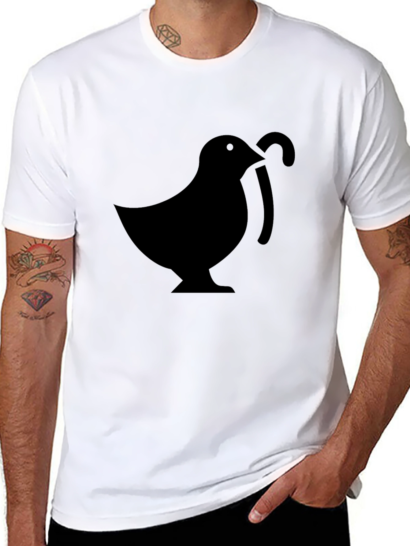 Mens Black T-Shirt with Bird & Cane Design