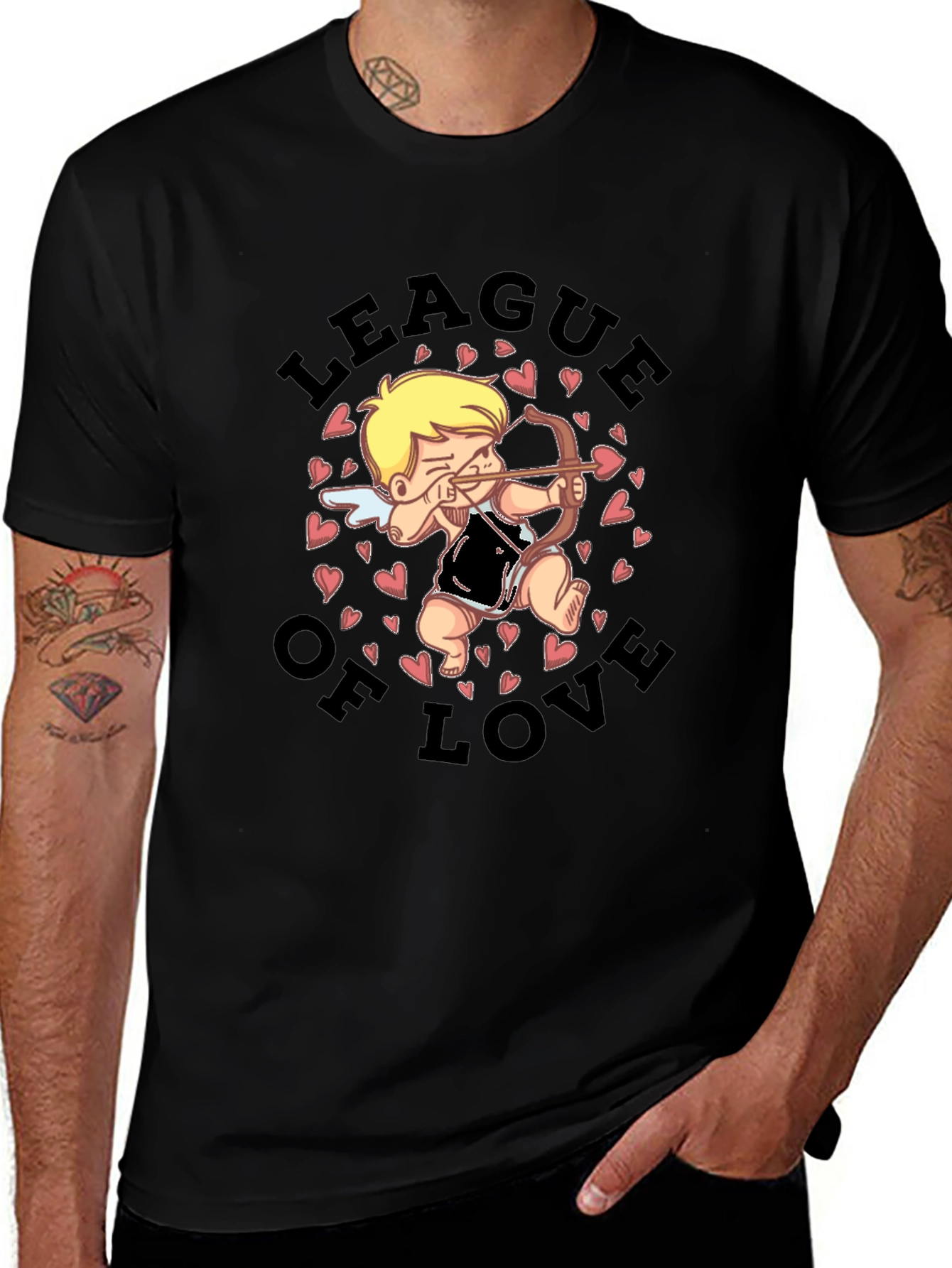 League of Love Cupid Graphic Black T-Shirt