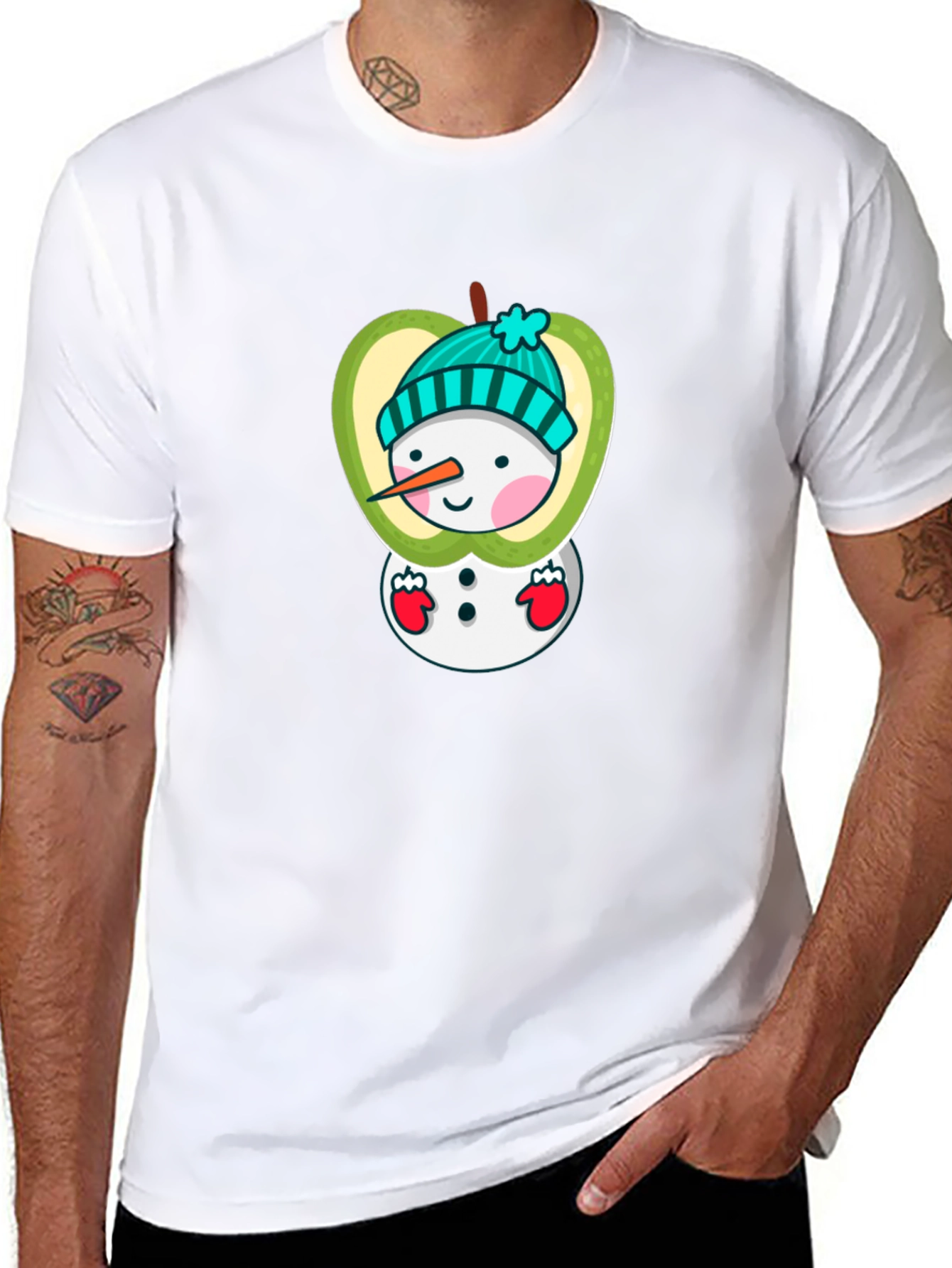 Snowman Apple Graphic Tee - Festive Winter Style