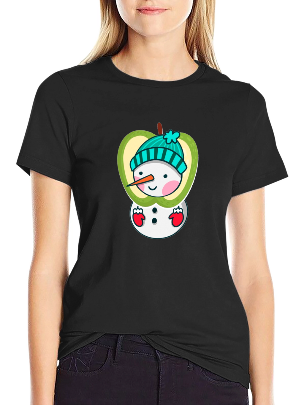 Snowman Apple Graphic Tee - Festive Winter Style