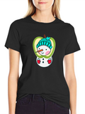 Snowman Apple Graphic Tee - Festive Winter Style