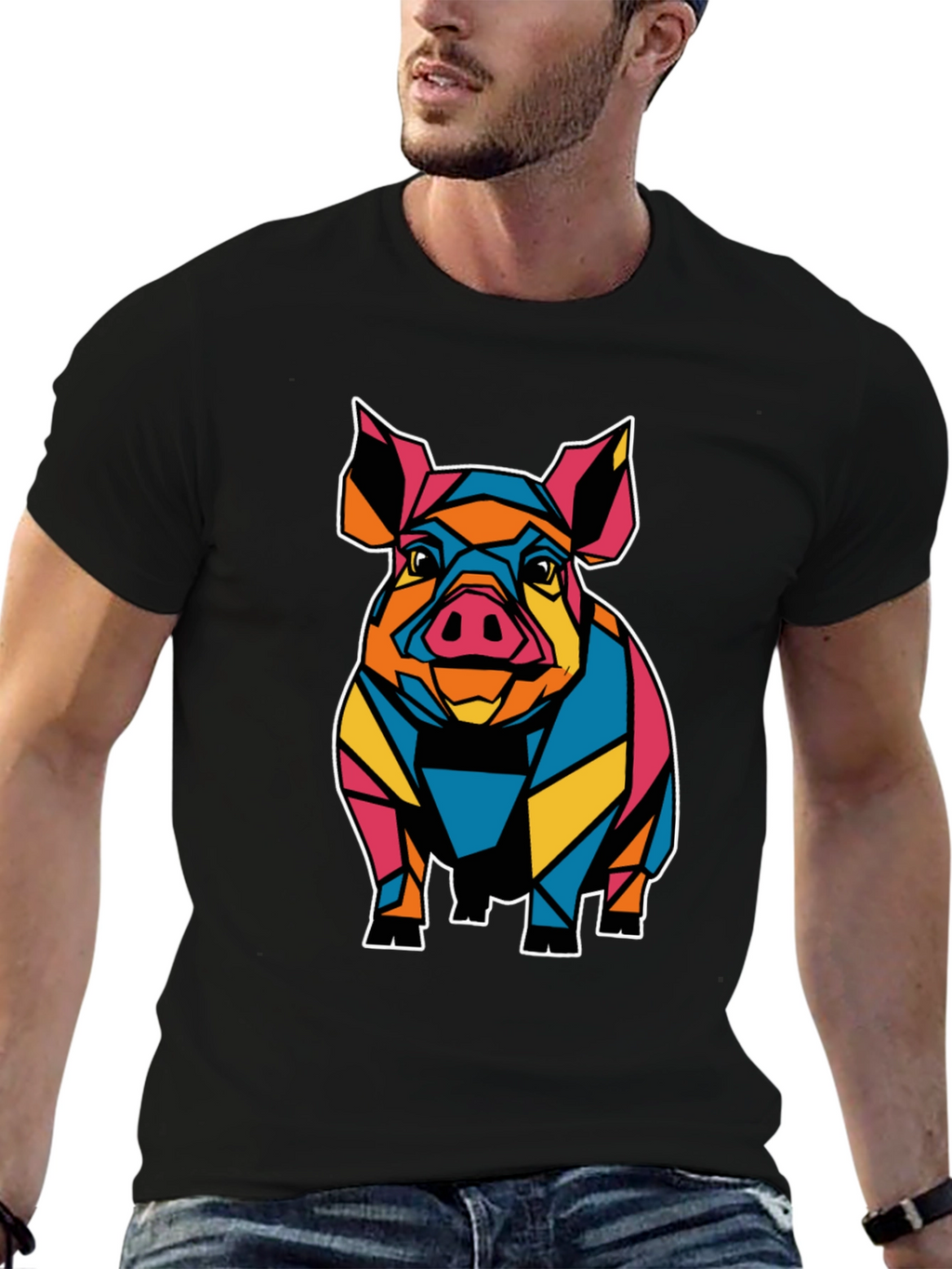 Geometric Pig Graphic Tee - Mens Black T-Shirt
